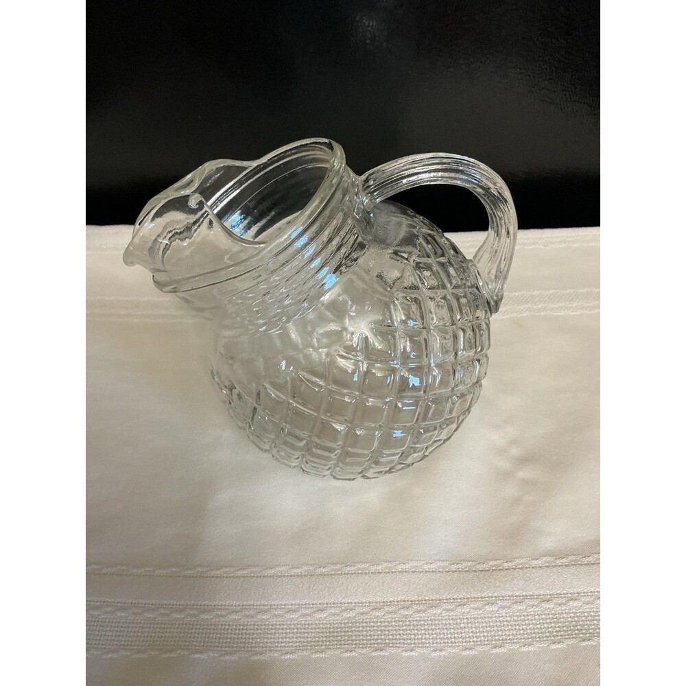 Vintage Clear Glass Pitcher Vintage Clear Glass Pitcher Embossed Diamond Pattern